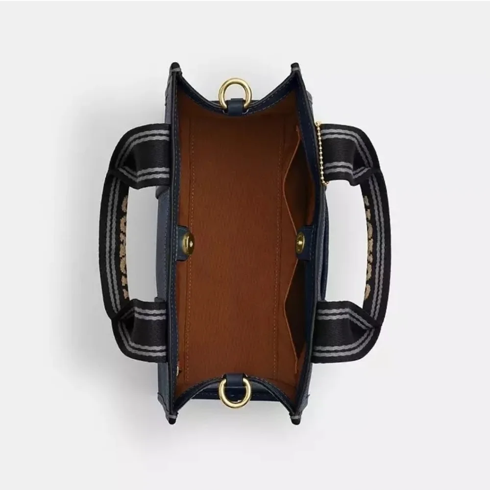 Coach Leather Smith Tote 24 with Striped Handles.